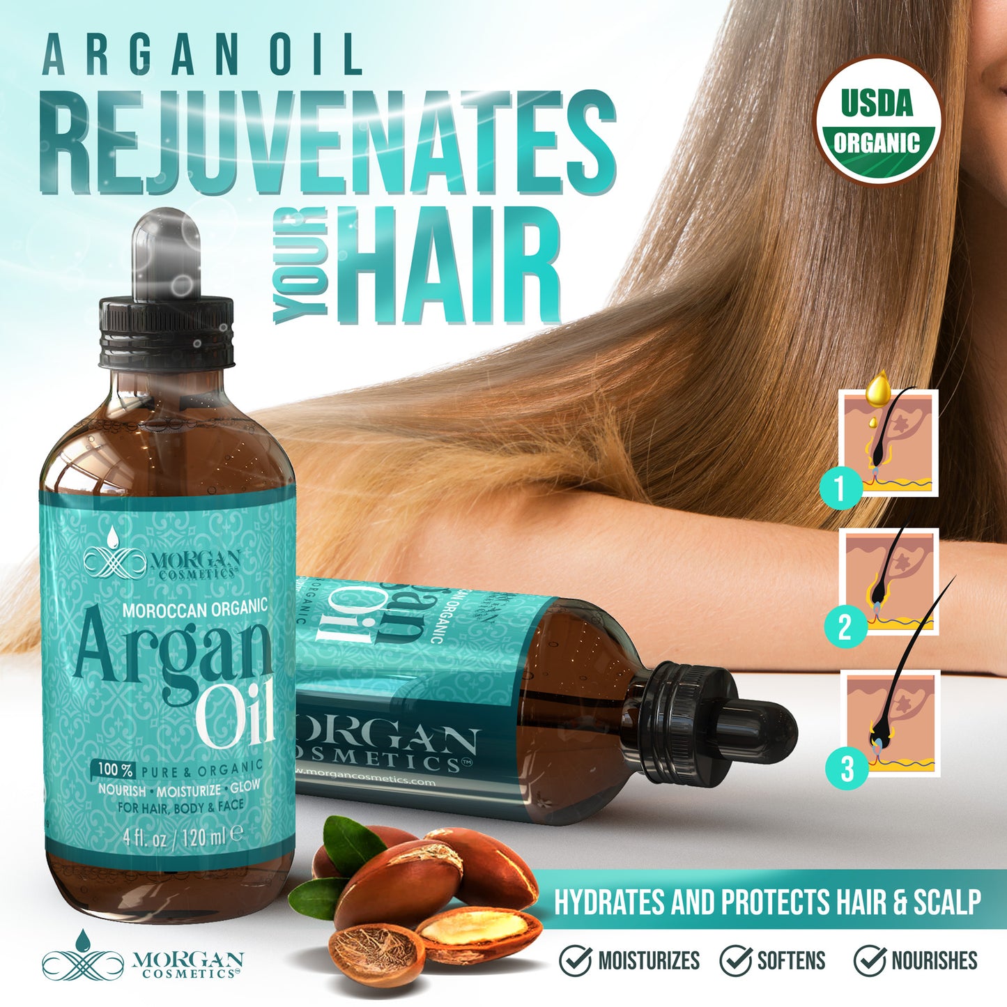 Organic Argan Oil For Hair, Skin and Body 2 oz / 60 ml