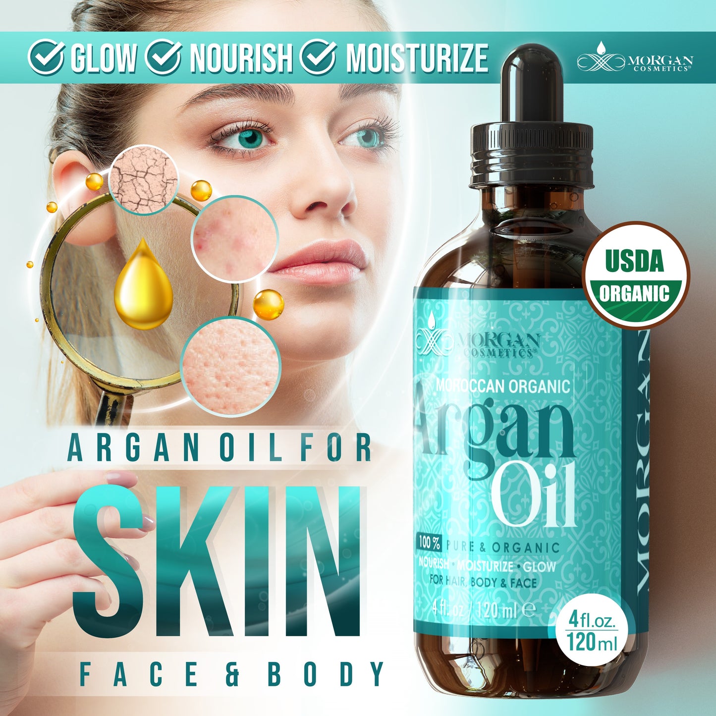 Organic Argan Oil For Hair, Skin and Body 2 oz / 60 ml