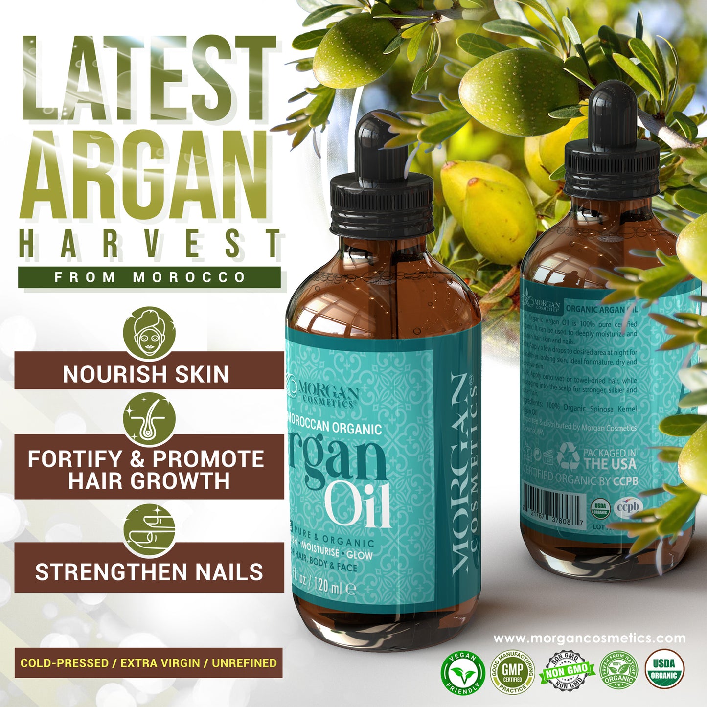 Organic Argan Oil For Hair, Skin and Body 2 oz / 60 ml