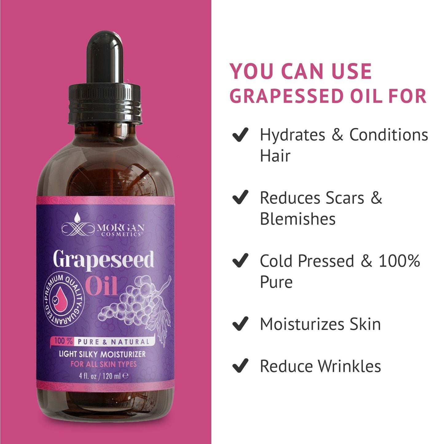 100% Pure Grapeseed Oil Antioxidant-rich Oil For all Skin types 4 fl oz 118 ml freeshipping - morgancosmeticsofficial