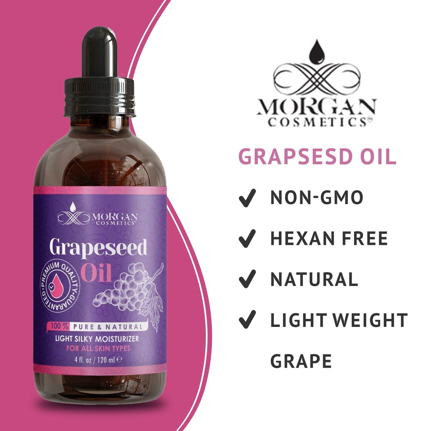 100% Pure Grapeseed Oil Antioxidant-rich Oil For all Skin types 4 fl oz 118 ml freeshipping - morgancosmeticsofficial