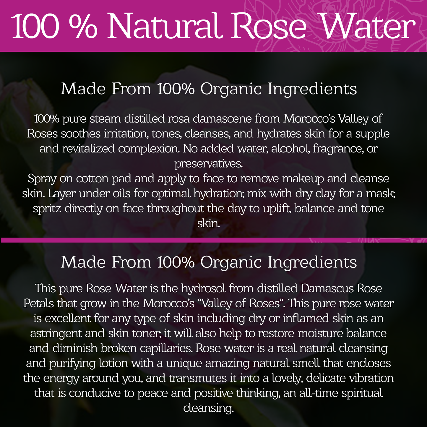 Pure Moroccan Rose Water 4 oz freeshipping - morgancosmeticsofficial