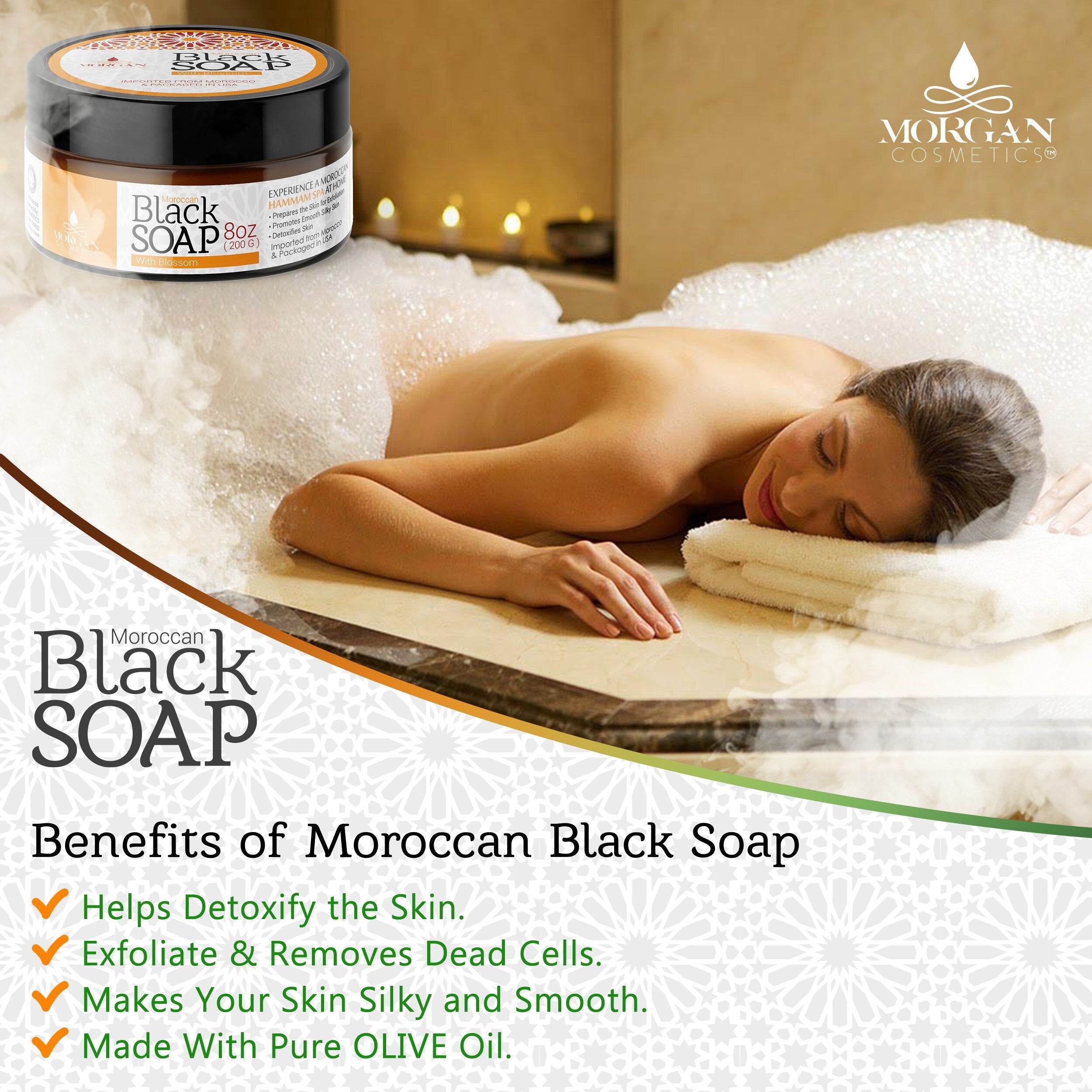 Moroccan Black Soap with Blossom 8oz freeshipping - morgancosmeticsofficial
